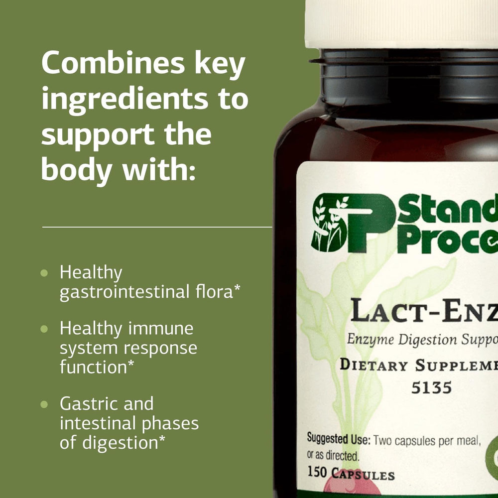 Lact-ENZ bottle being poured suggests easy daily usage.
