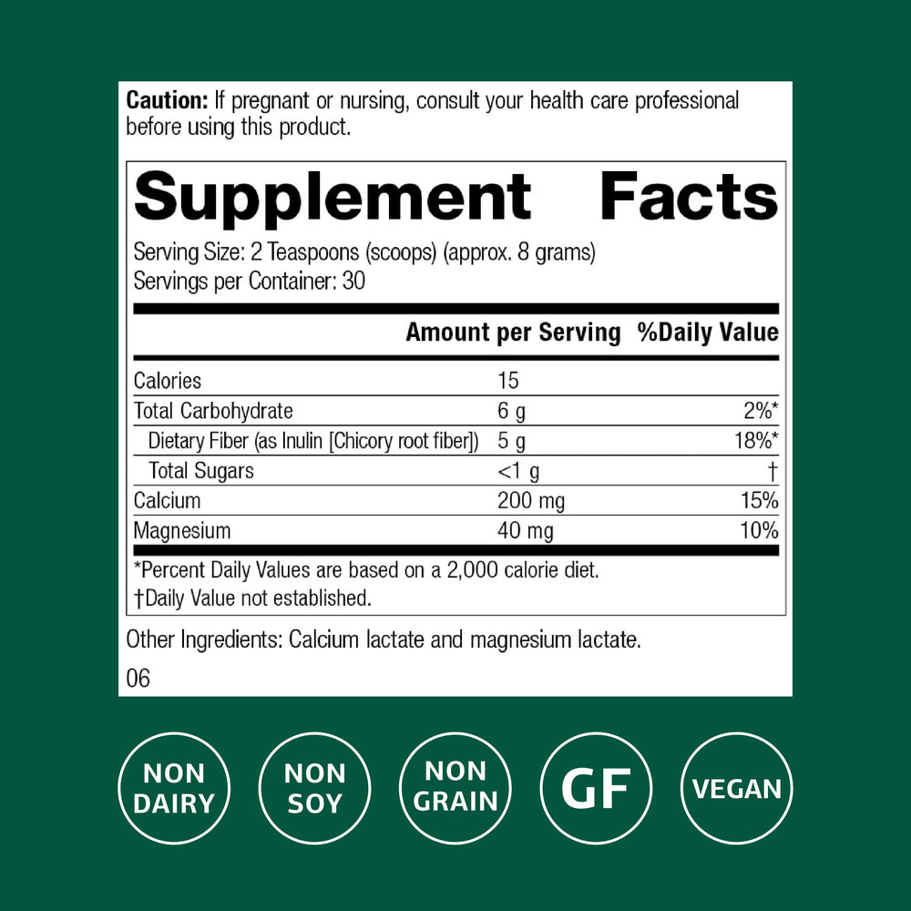 Close-up of product label for Standard Process Prebiotic Inulin