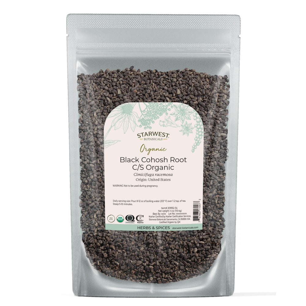 Organic Black Cohosh Root cut & sifted in a 4 oz pouch