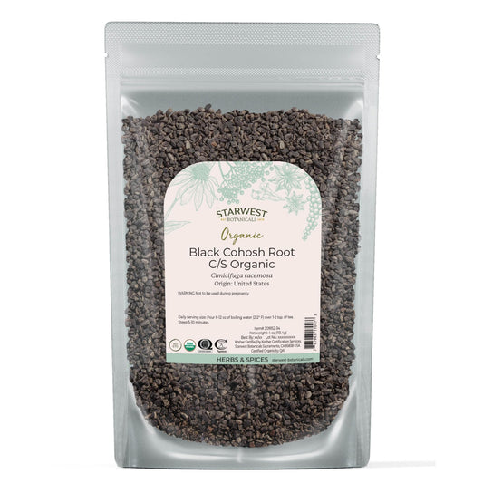 Organic Black Cohosh Root cut & sifted in a 4 oz pouch