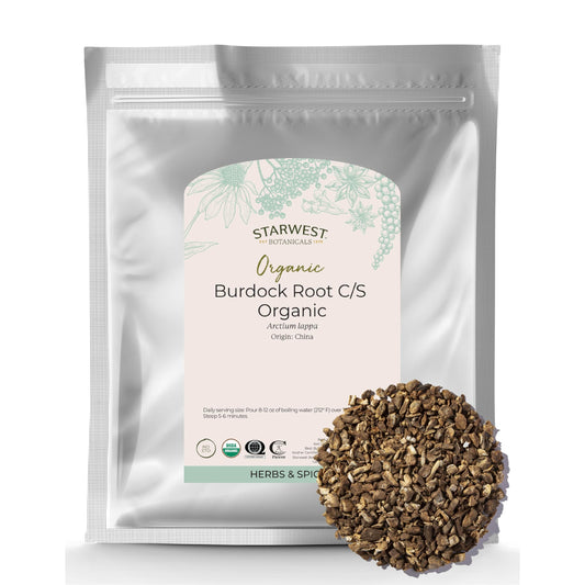 Starwest Botanicals Organic Burdock Root cut & sifted in resealable Mylar bag