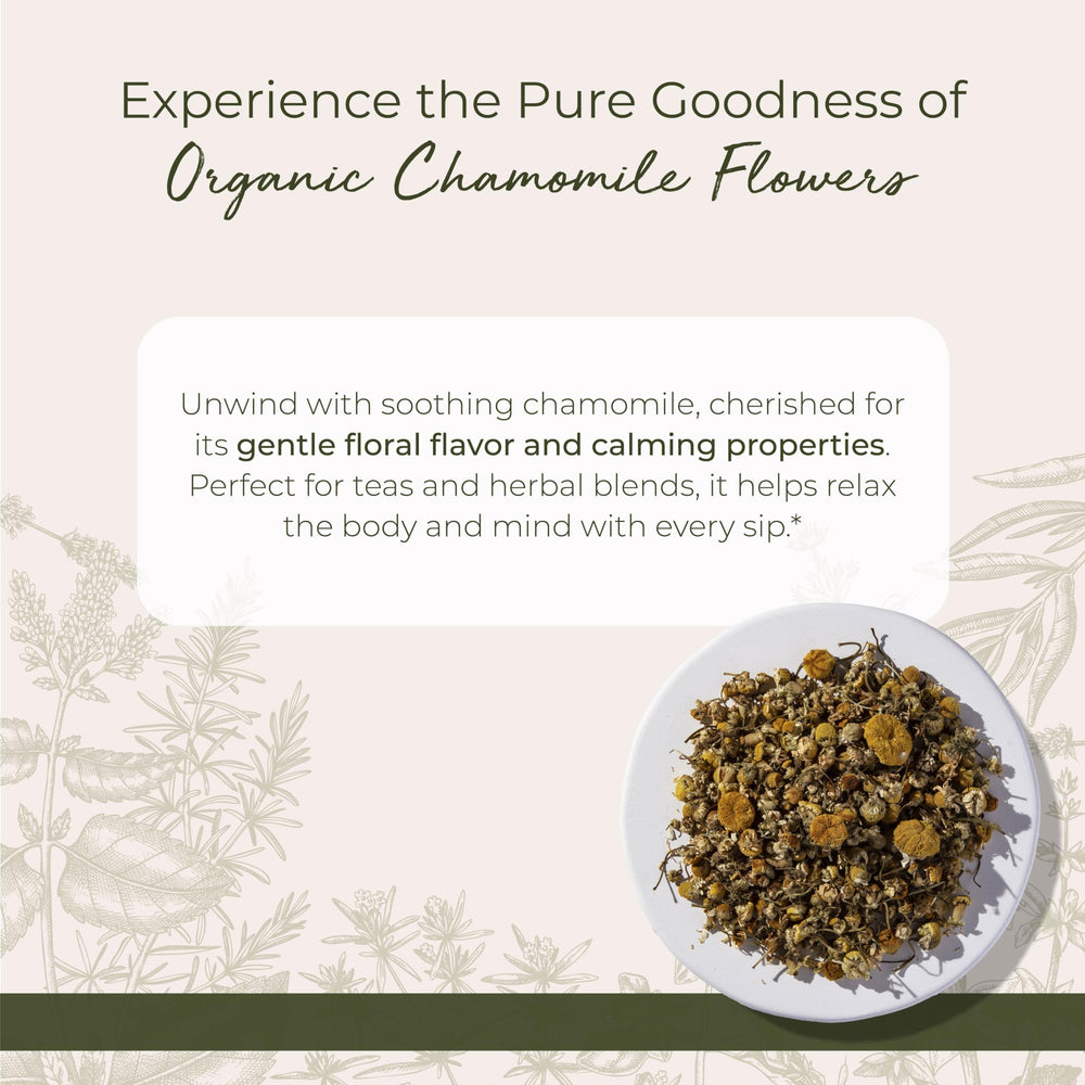 Back label on Starwest Chamomile 1 lb bag showing packaging