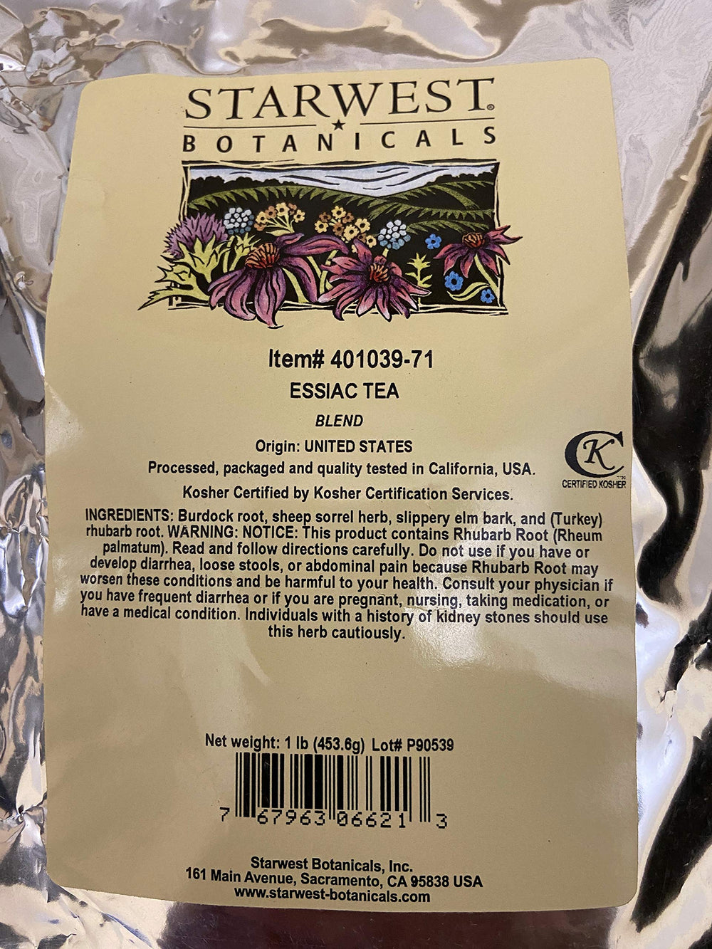 Starwest Essiac Tea 1 lb front packaging