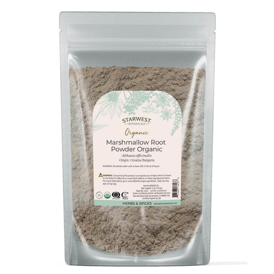 Front view of Starwest Marshmallow Root Powder 4 oz pouch