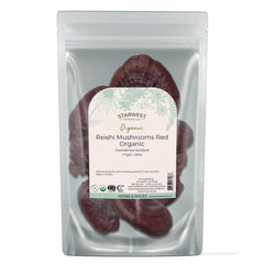 Starwest Botanicals Organic Red Reishi Mushrooms - front view of 4 oz pouch