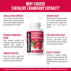 120-count bottle packaging for STAY ALIVE Cranberry Pills