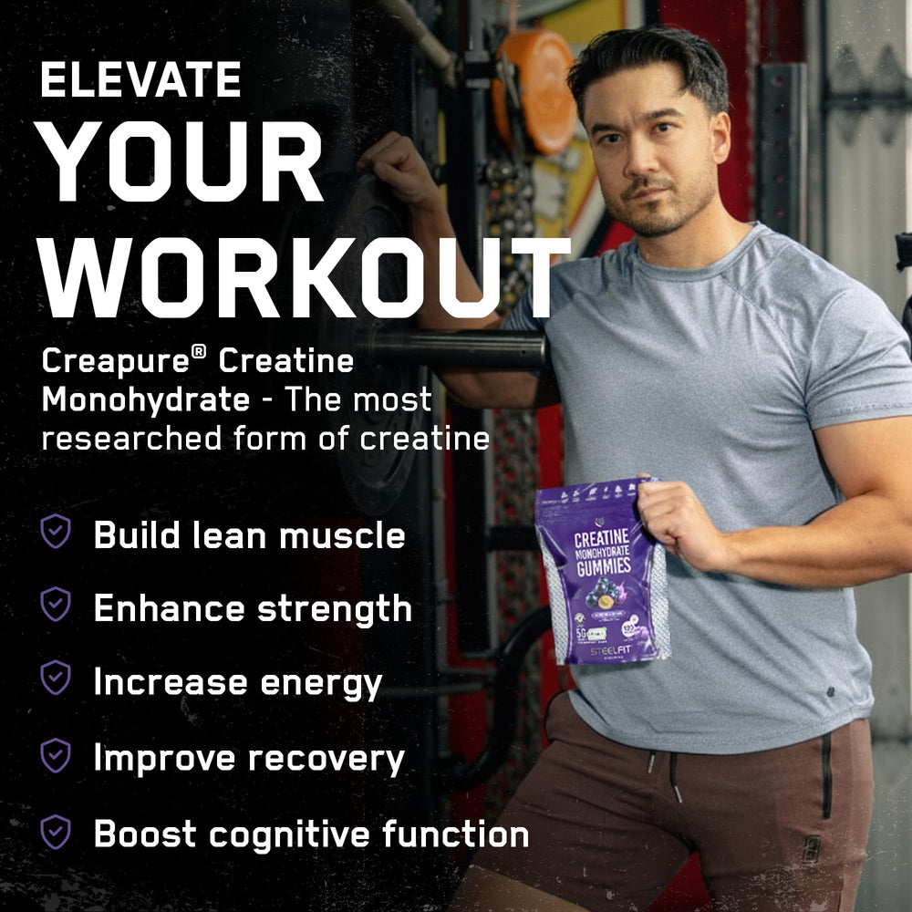 Serving size shows 5g Creapure Creatine Monohydrate per gummy serving