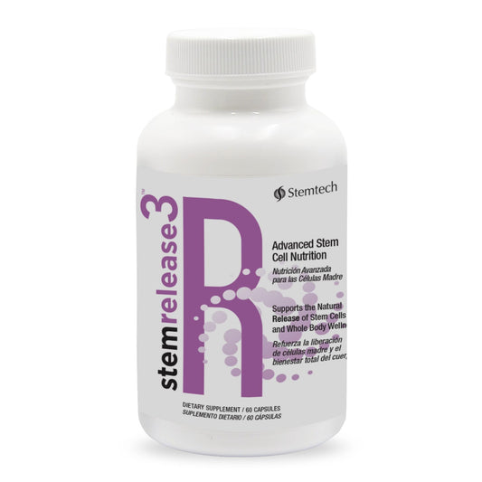 Stemrelease3 bottle with capsules on white background