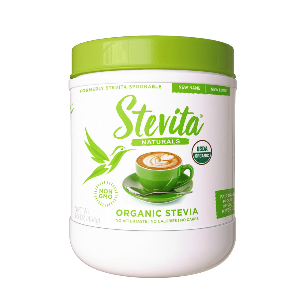Stevita Organic Stevia 16 oz jar front label