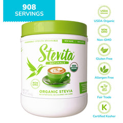 Ingredients panel of Stevita Organic Stevia 16oz