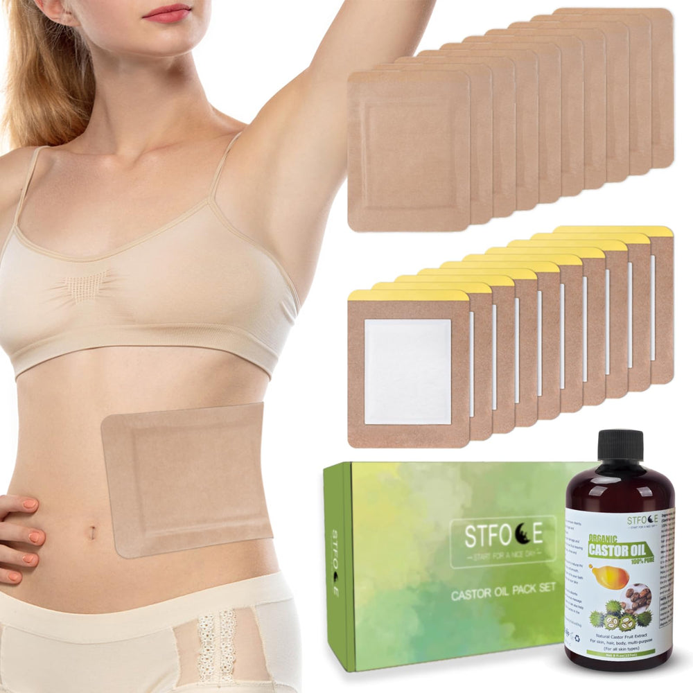 STFOCE castor oil pack wrap 7.9x5.5 inches placed on skin
