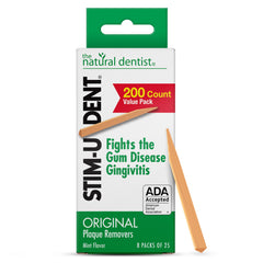 Front view of Stim-U-Dent Mint Dental Picks packaging showing 8 packs of 25