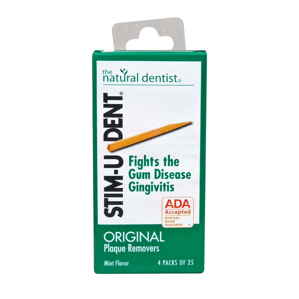 Stim-U-Dent Original Mint 4-pack 25 dental plaque removers front view
