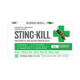 Sting-kill first aid anesthetic swabs pack shown for quick relief on stings