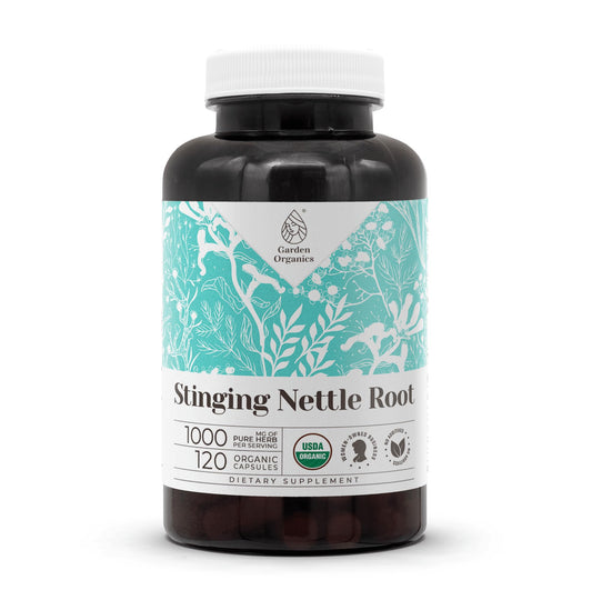 Bottle label: Stinging nettle root with USDA Organic certification