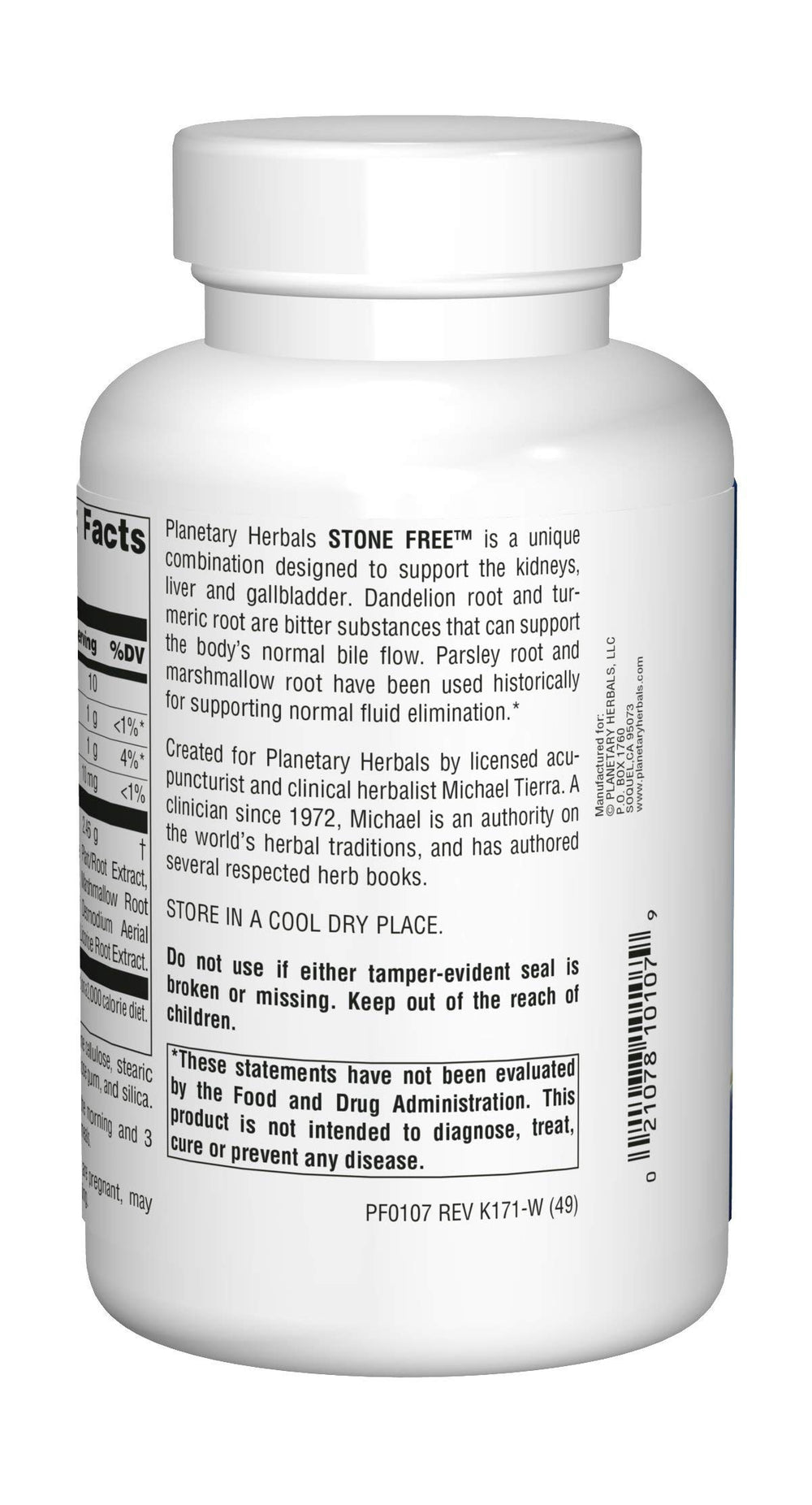 Herbal ingredients list including turmeric, desmodium, dandelion