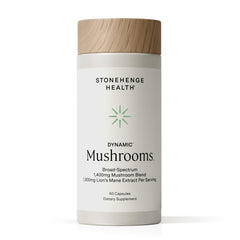 Stonehenge Dynamic Health Mushrooms bottle front for daily wellness support.