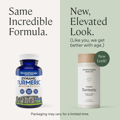 Stonehenge Health Dynamic Turmeric bottle side view highlighting compact capsules.