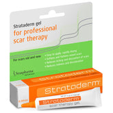 Strataderm scar gel tube closeup for easy daily scar care.
