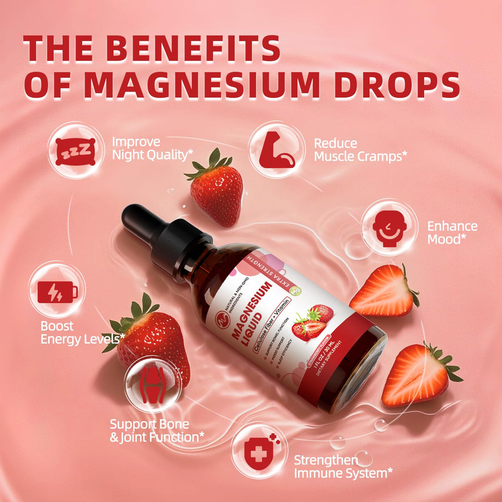 Strawberry flavored magnesium liquid drops being dispensed (1 ml)