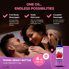 Ingredients of Lick Strawberry Massage Oil showing strawberry flavor