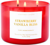 Strawberry Vanilla Bliss 3-Wick Soy Candle in red glass jar – front view