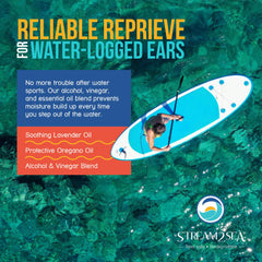Beach scene featuring Stream2Sea Ear Rinse for on-the-go ear care