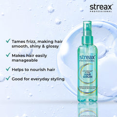 Streax Professional Vitariche Gloss Serum hair close-up highlighting smooth texture