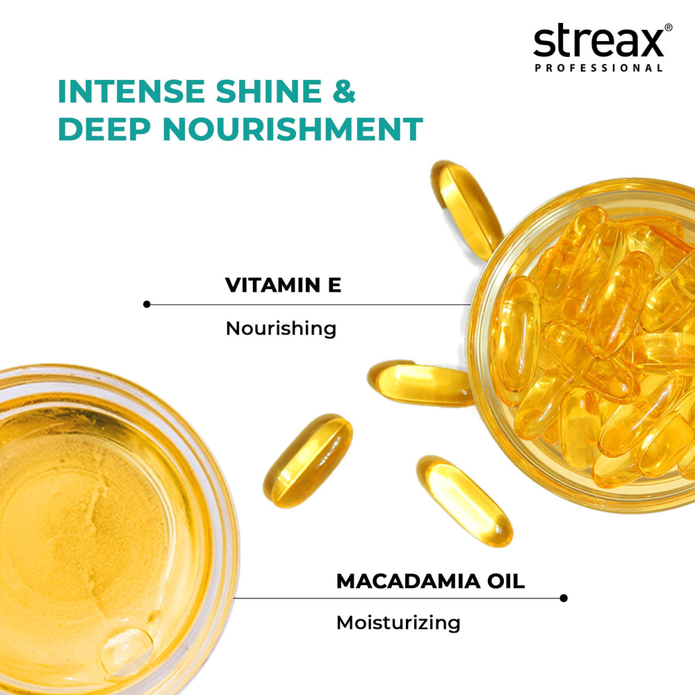 Streax Professional Vitariche Gloss Serum on hair showing glossy finish