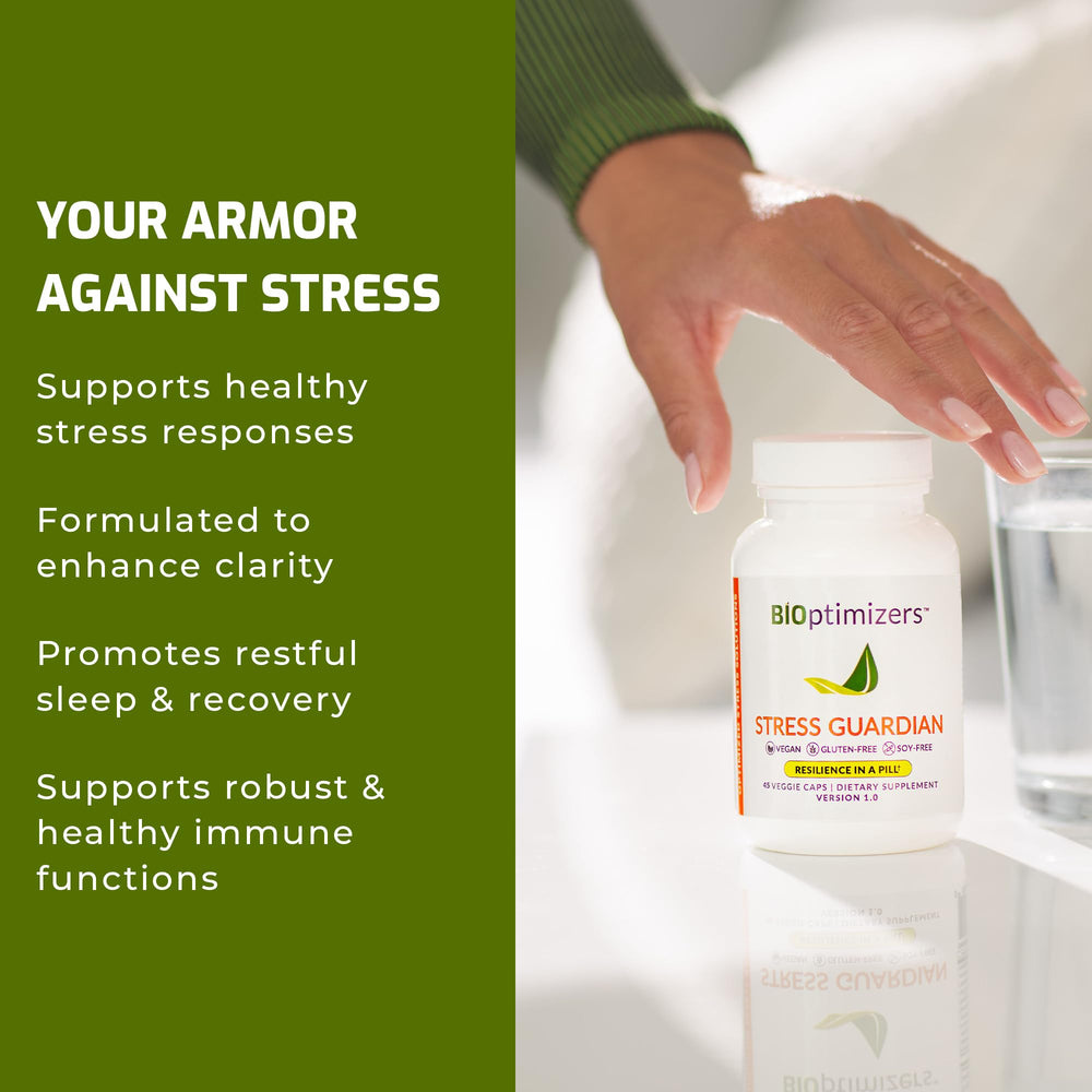 Close-up of Stress Guardian capsules inside the bottle