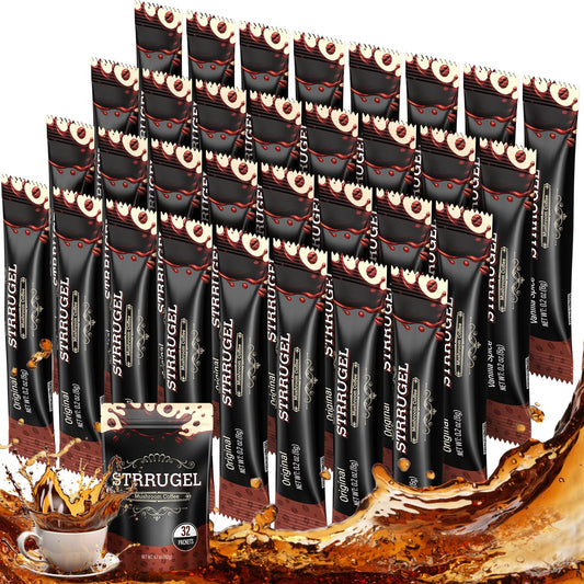 Front view of Strrugel Organic Mushroom Coffee box with 32 servings