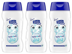Front view of Suave Kids Free & Gentle Body Wash 12 oz bottles in a 3-pack