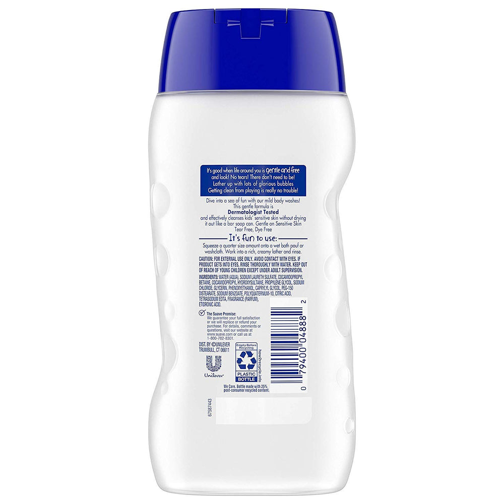Side view showing bottle design of Suave Kids Free & Gentle Body Wash