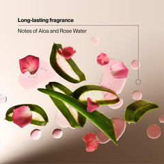 Suave floral fragrance image conveys long-lasting, light rose scent
