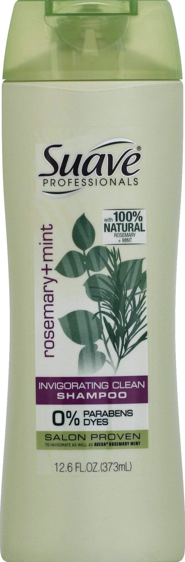 Suave Rosemary + Mint two-in-one shampoo bottle promoting refreshed, detangled hair.