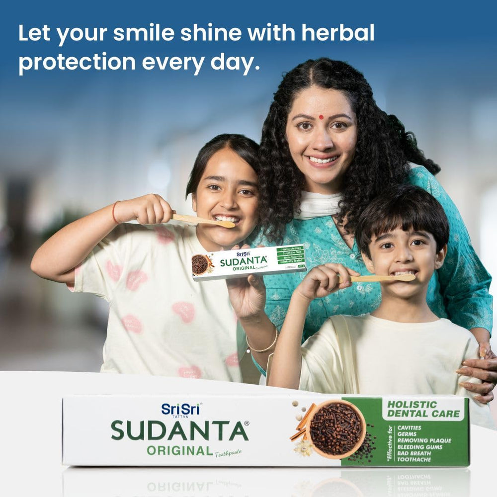 Sudanta toothpaste illustration showing fresh breath