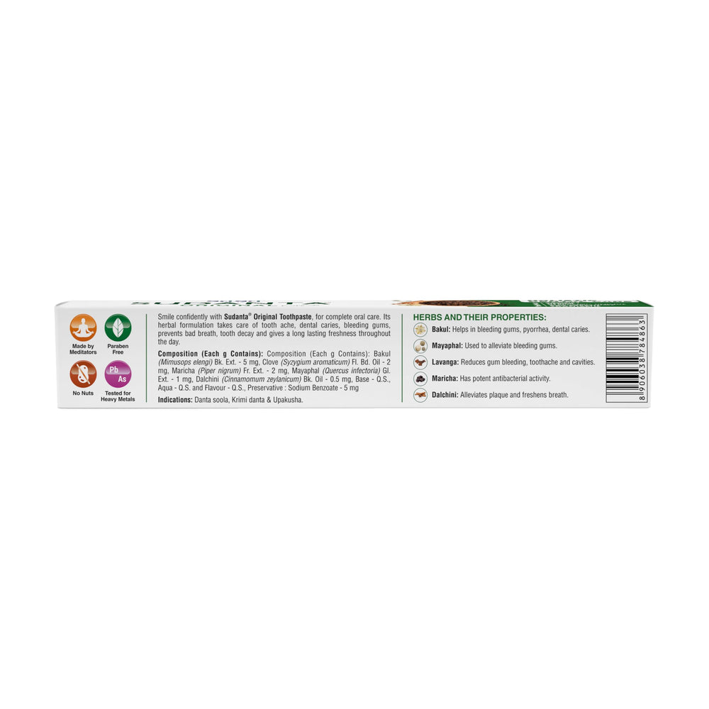 Natural Sudanta ingredients list with bakul and mayaphal
