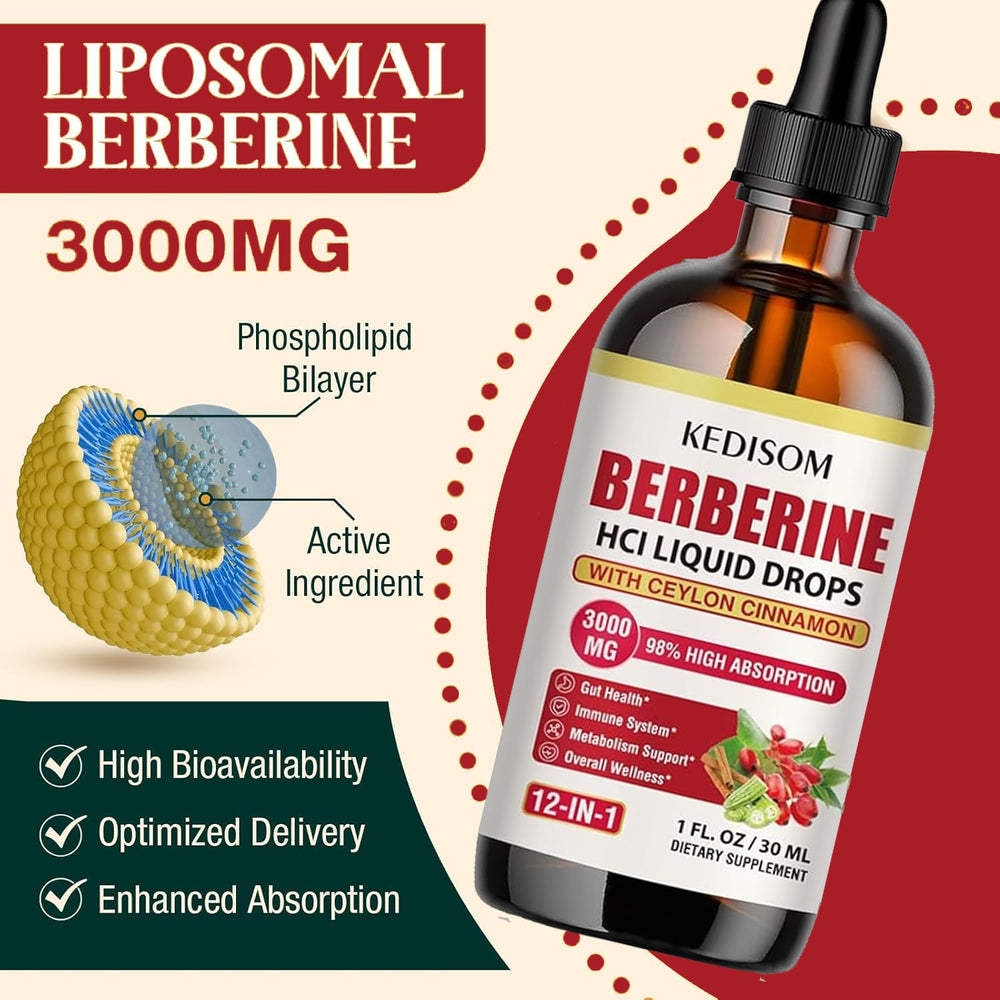 Close-up of sugar-free berberine liquid drops.