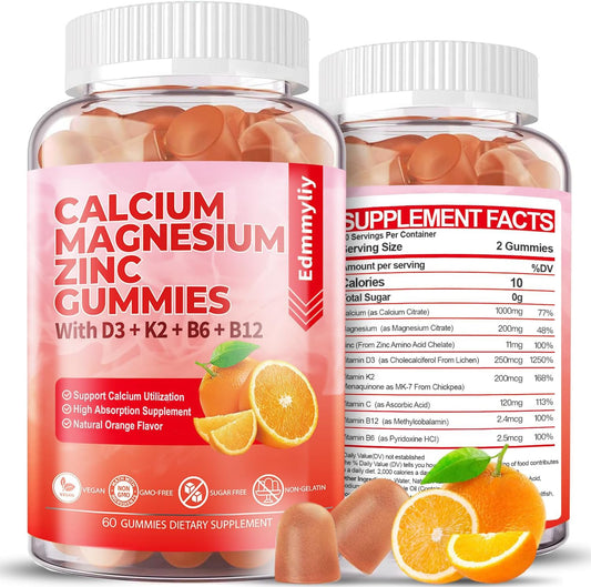 Sugar-free calcium magnesium zinc gummies bottle label