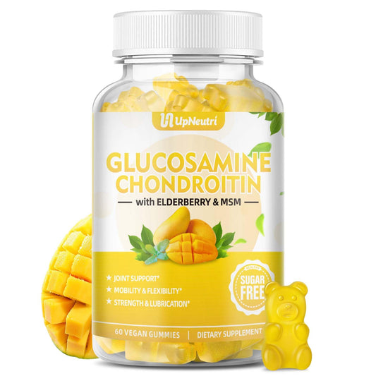 Bottle of sugar free glucosamine chondroitin gummies raspberry flavor