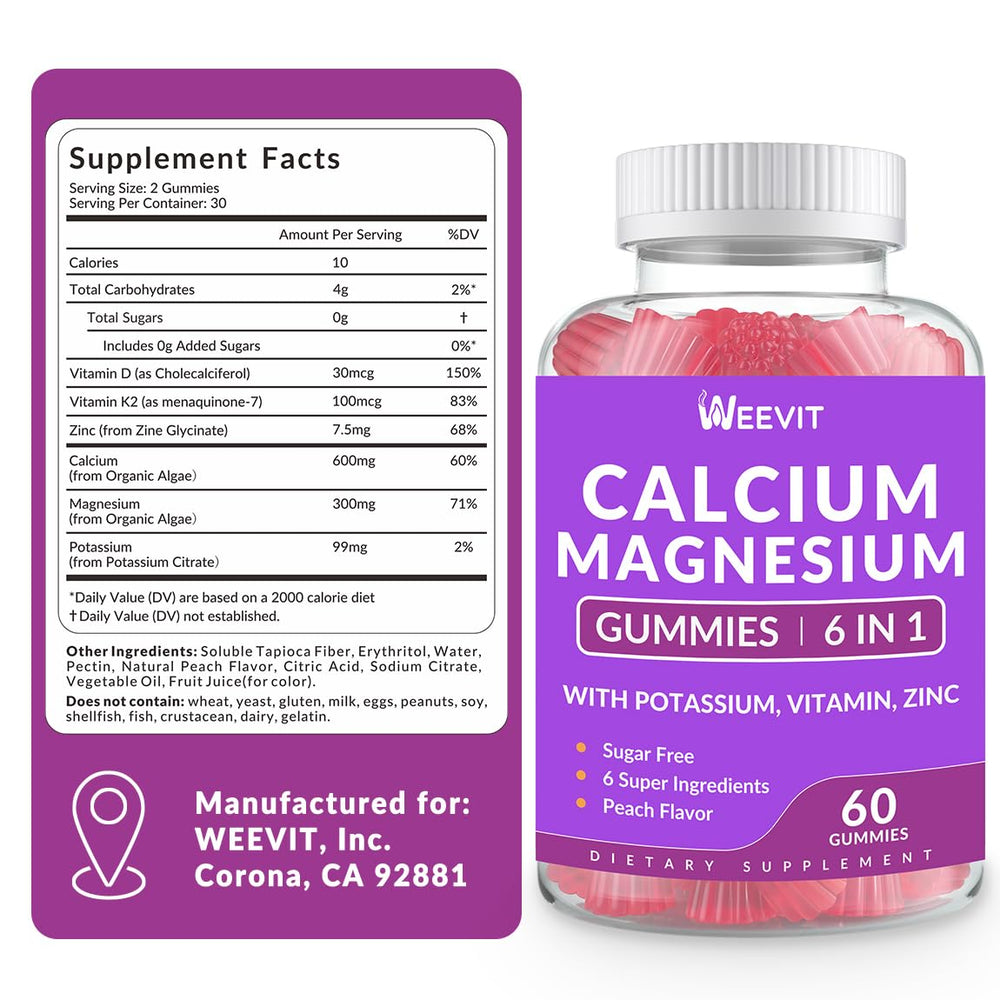 Sugar-free, gelatin-free vegan calcium gummies on white background.
