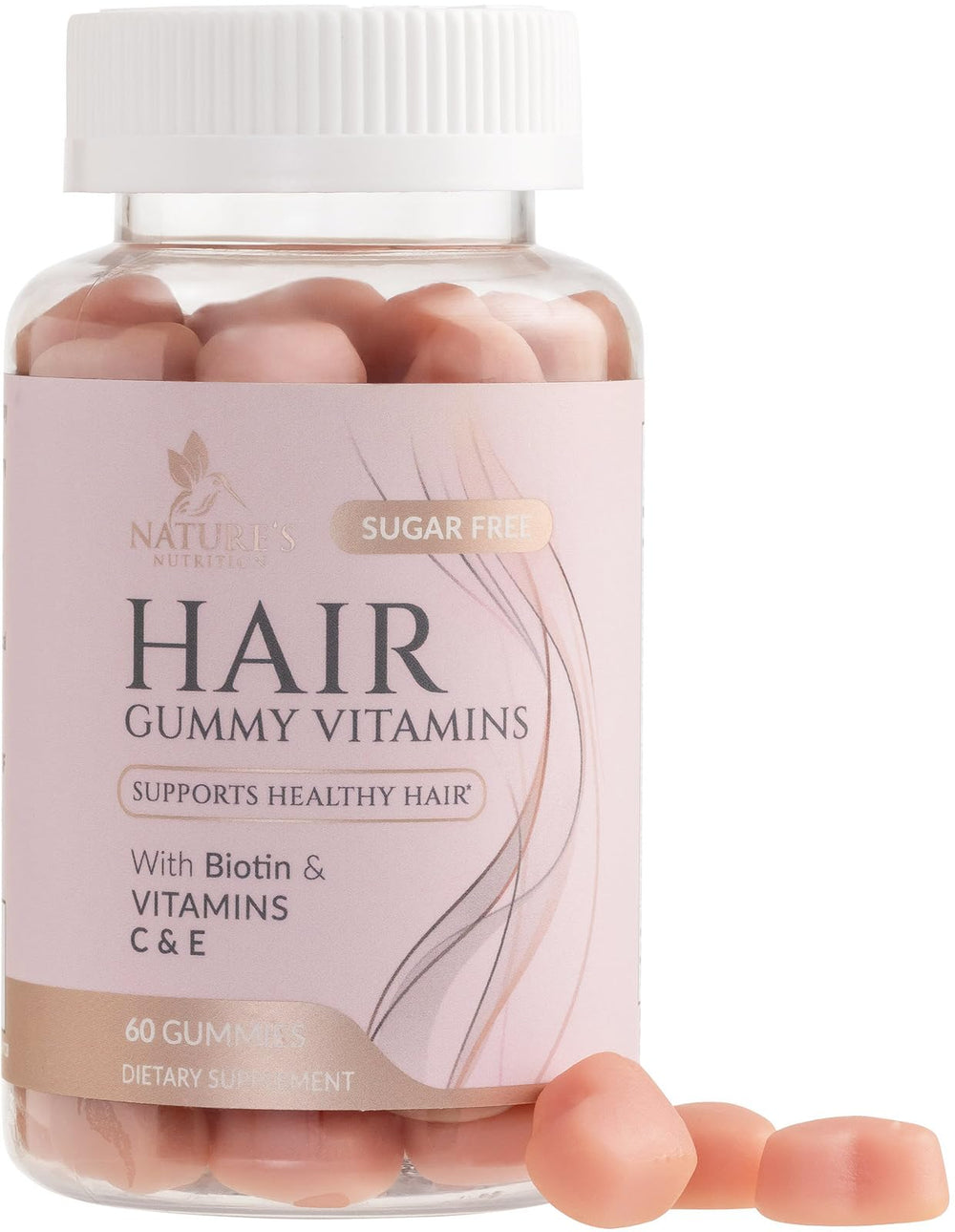 Bottle of sugar-free hair vitamins gummies with biotin 5000 mcg, 60 count