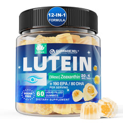 Sugar-free Lutein Zeaxanthin Omega-3 gummies bottle on white background