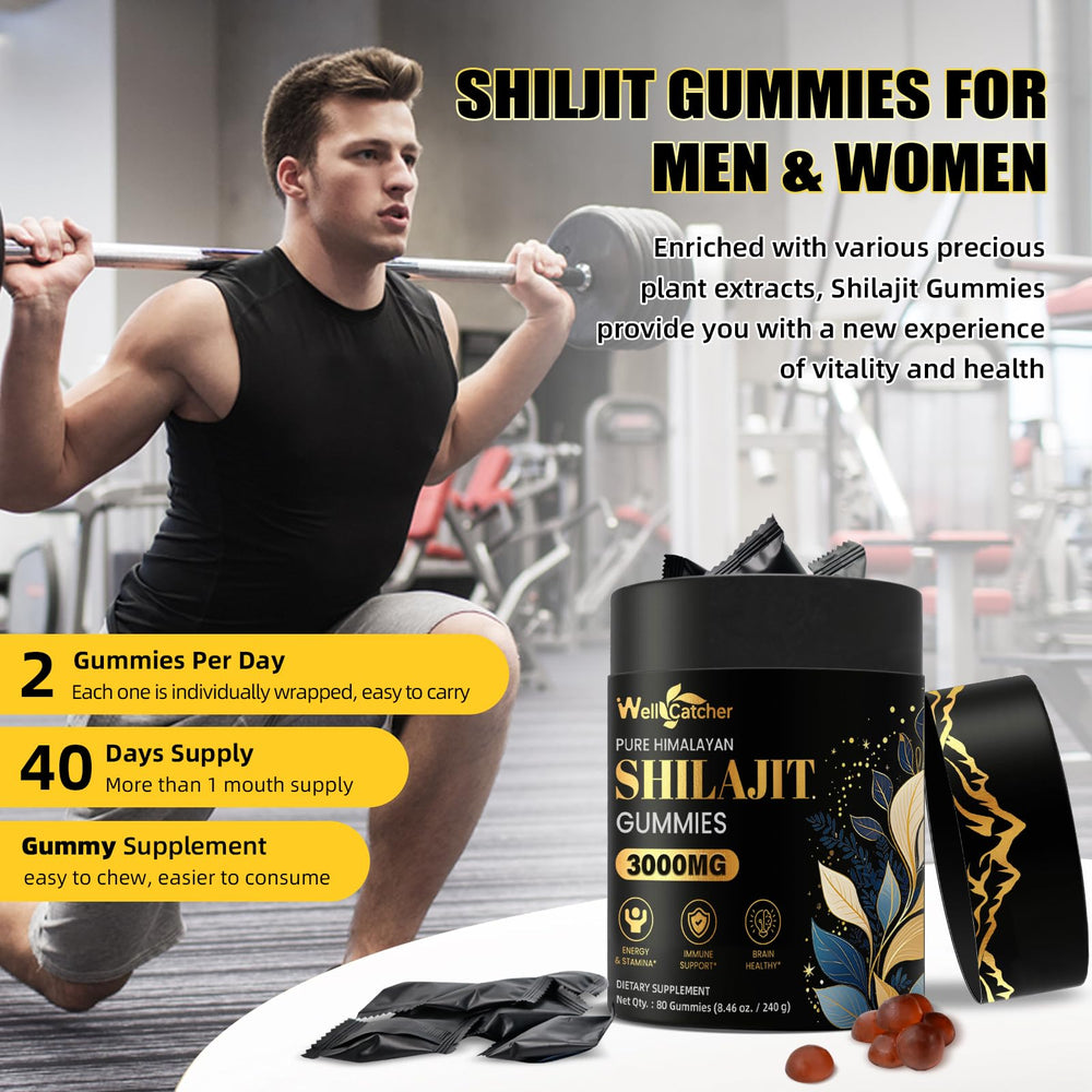 Sugar-free vegan Shilajit gummies, non-GMO and stevia-sweetened