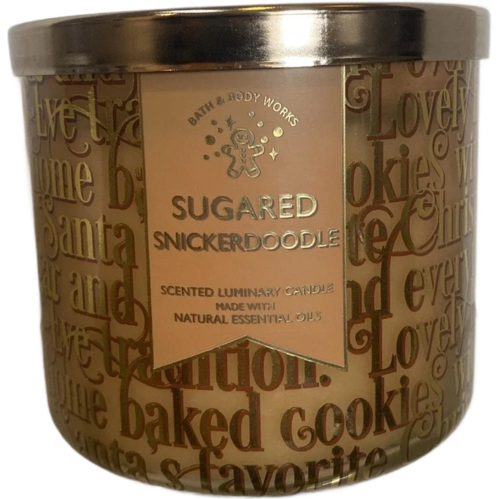 Close-up of Sugared Snickerdoodle 3-Wick Candle label - 14.5 oz