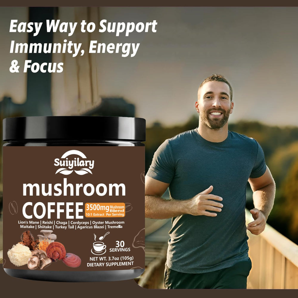 Close-up of mushroom blend and Arabica coffee