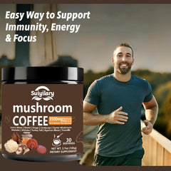 Close-up of mushroom blend and Arabica coffee