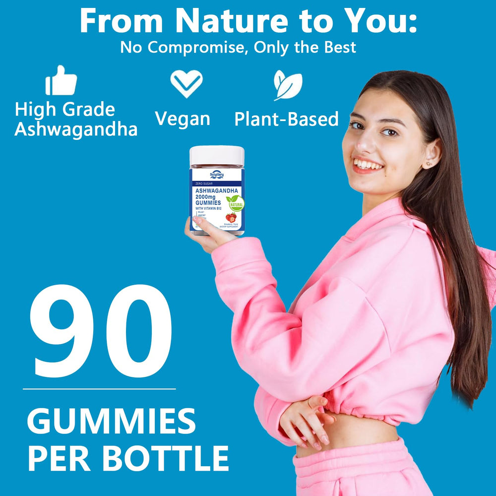 90 strawberry-flavored gummies shown beside bottle