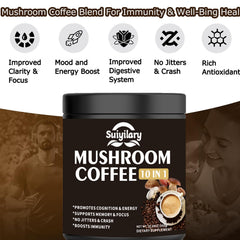 Instant mushroom coffee powder being prepared in a cup