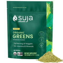 Suja Organic Greens Powder bottle pour for a quick greens boost